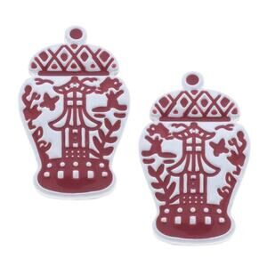 Chinoiserie Urn Stud Earrings Pink White Enamel